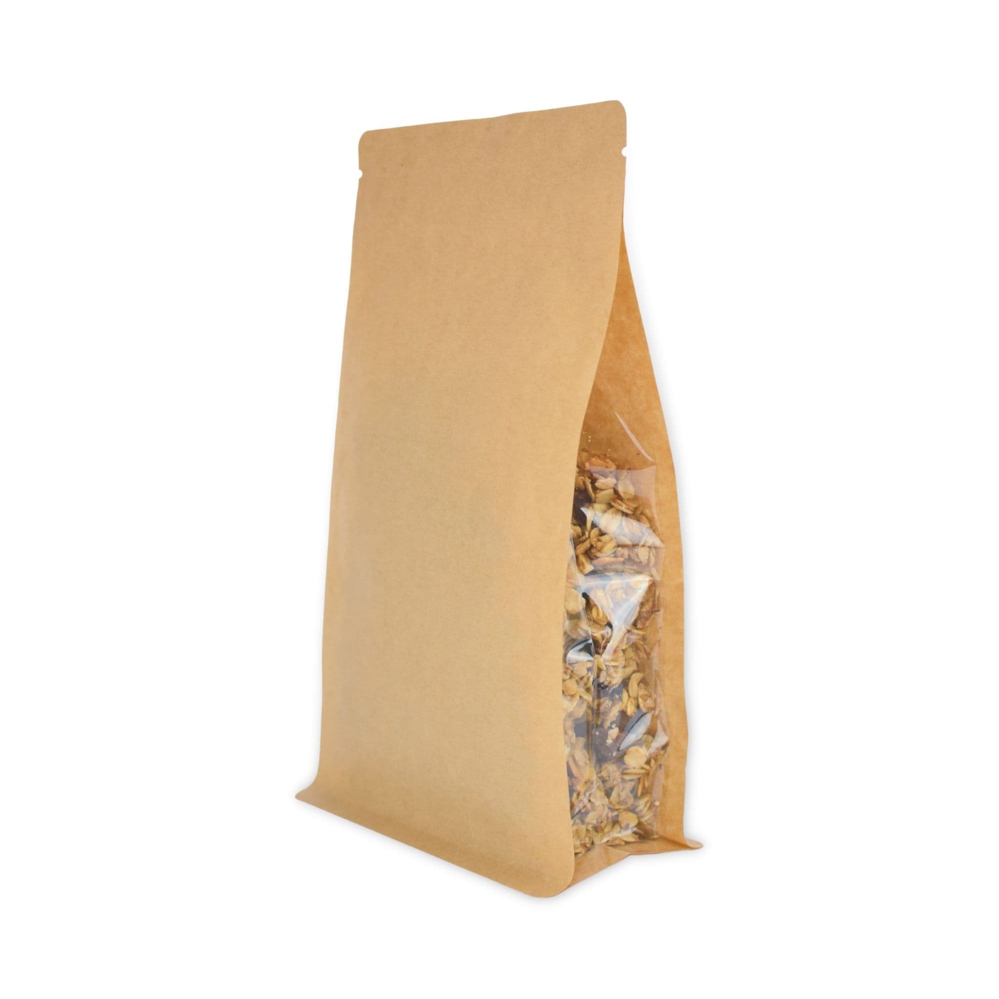 Box dno zip vrećice kraft s prozirnim bočnim utorima 110x65x185mm (250 g)